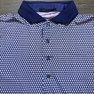 Greyson LARGE Golf Shirt Polo Volcano Diaries Print Purple Strawberry Creek Logo